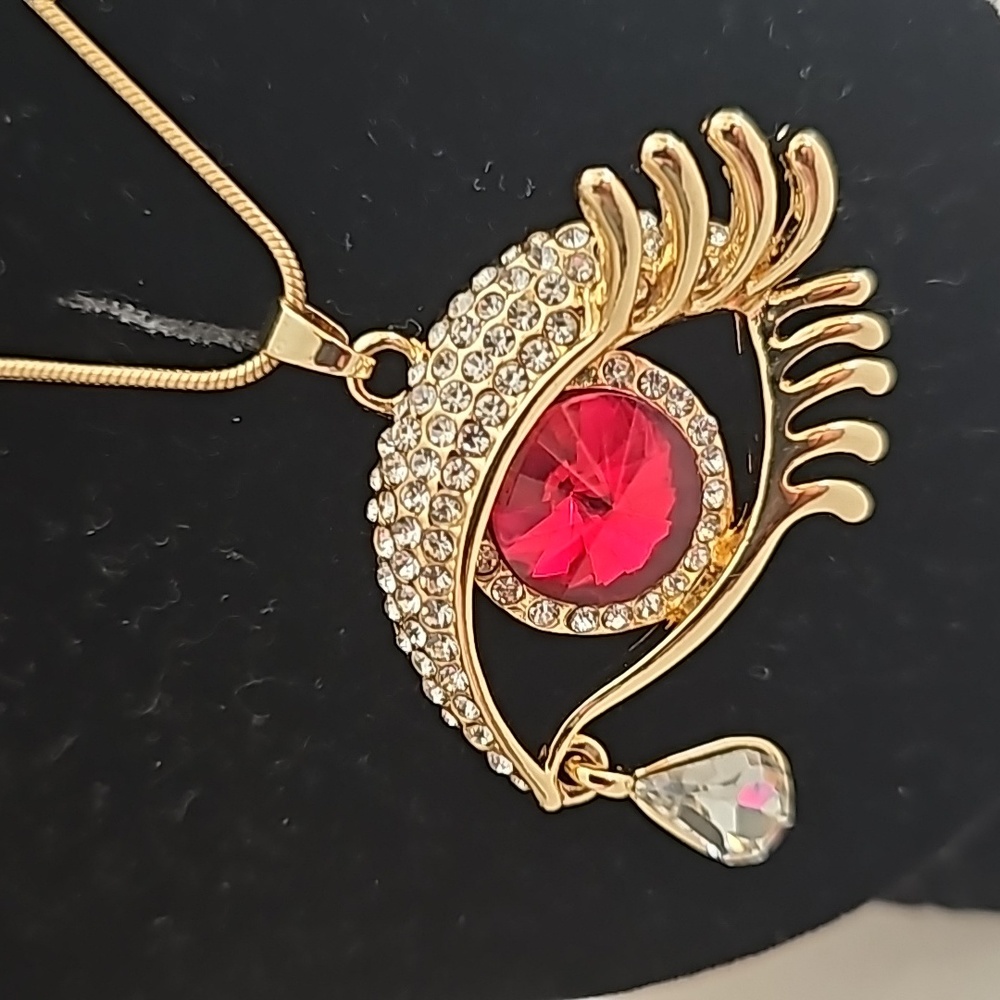 Crystal Tear Drop Evil Eye Statement Necklace - Picture 14 of 17